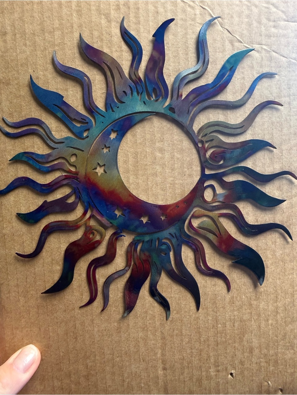 Iridescent Multicolor Sun & Moon Metal Wall Accent